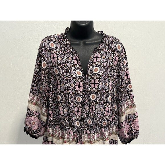 Cato Womans Size 18/20 Pullover Blouse Peasant Long Sleeve Boho Bohemian - Picture 2 of 11